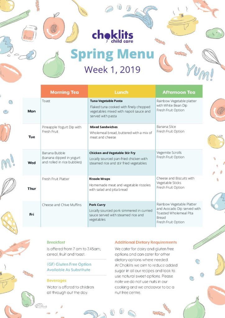 Choklits Spring Menu 2019 Week 1