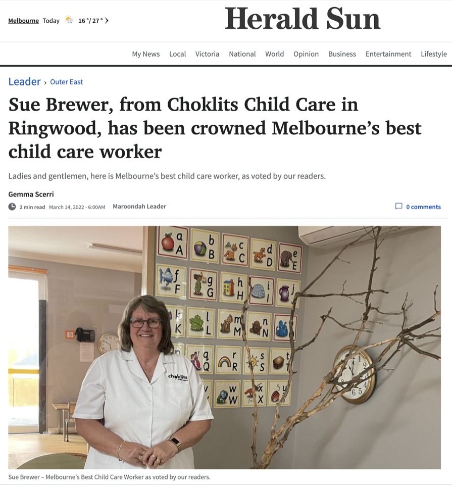 Melbourne Best Child Care Worker | Sue Brewer