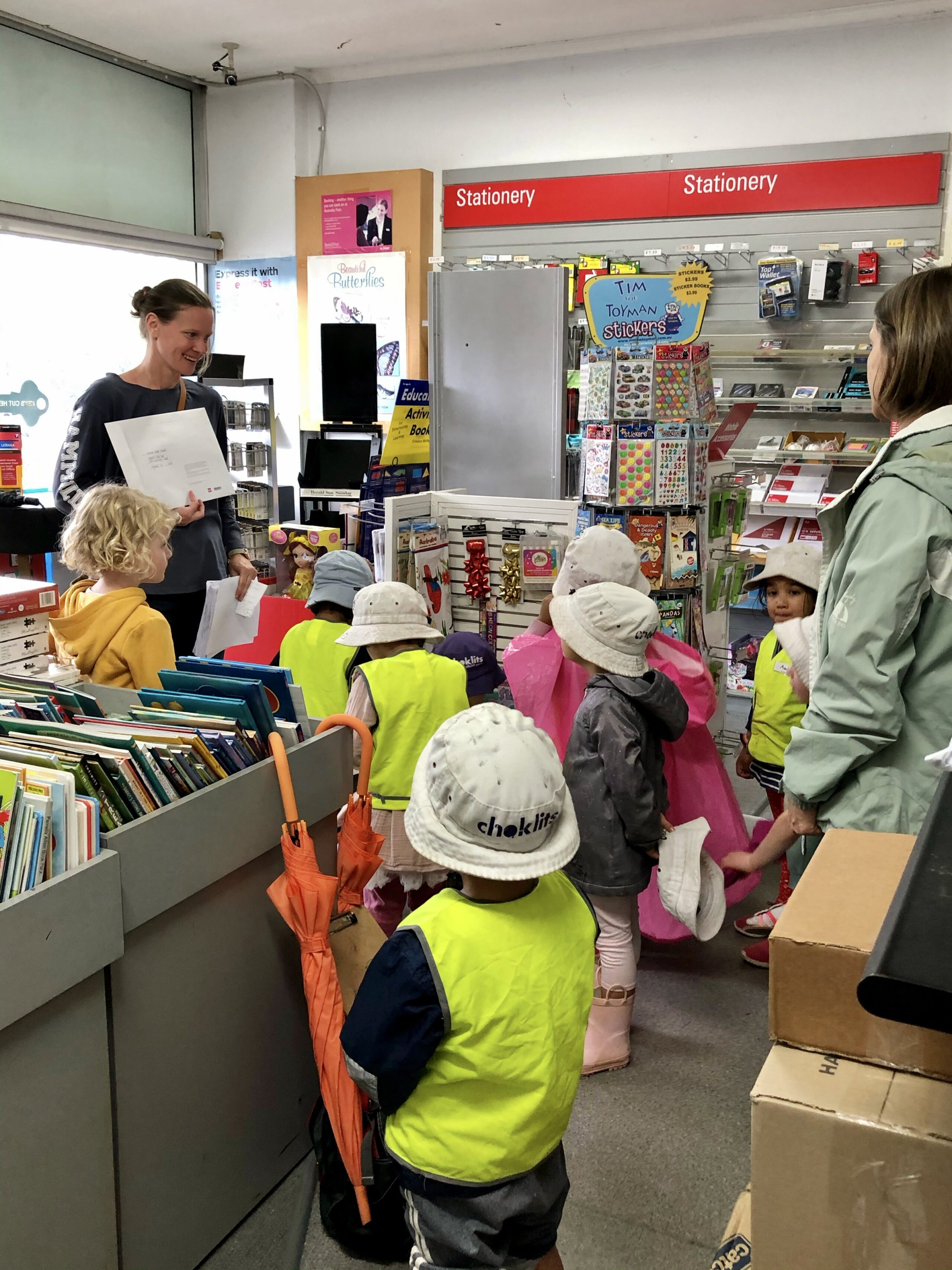 Choklits children at the local post office