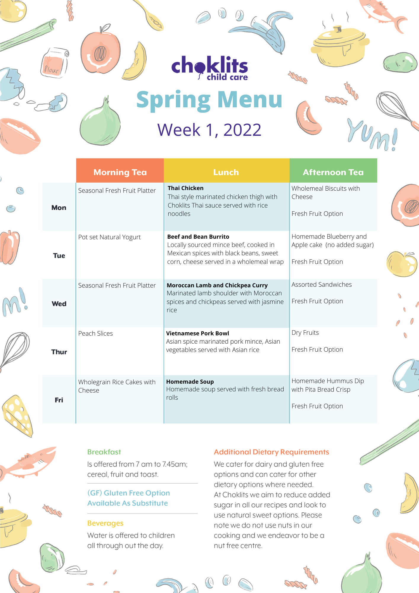 Choklits Menu Spring 2022, Week 1