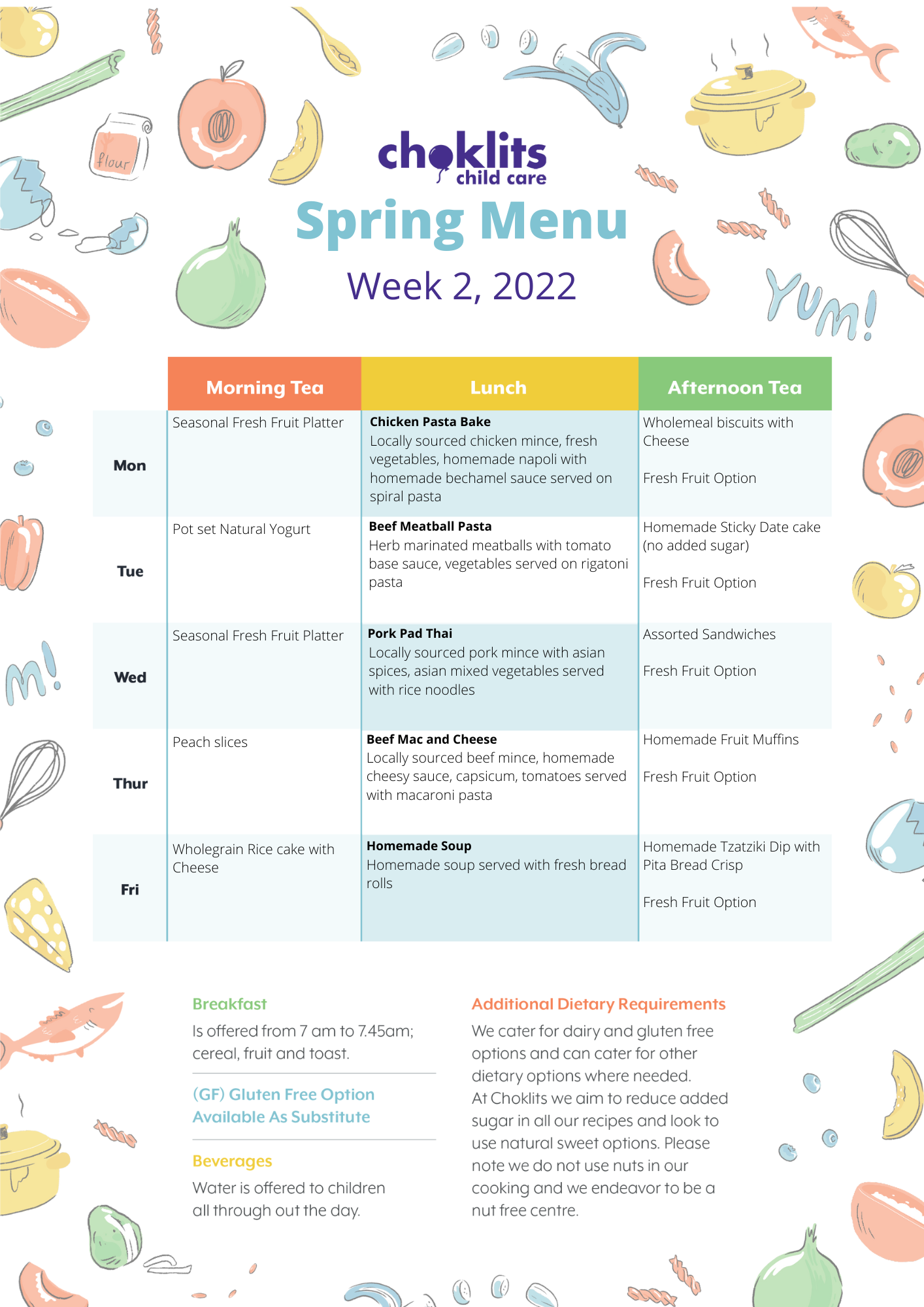 Choklits Menu Spring 2022, Week 2