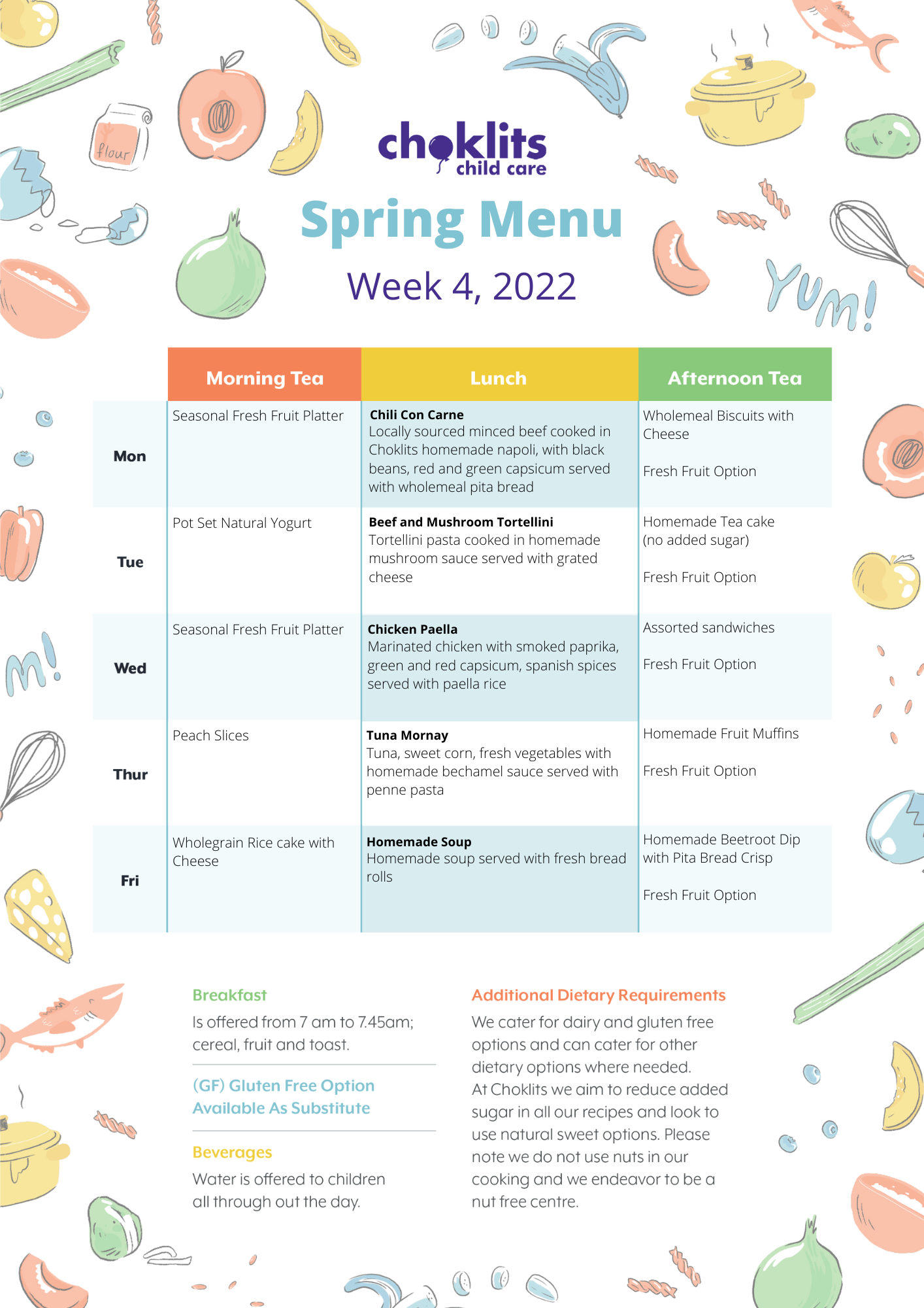 Choklits Menu Spring 2022, Week 4