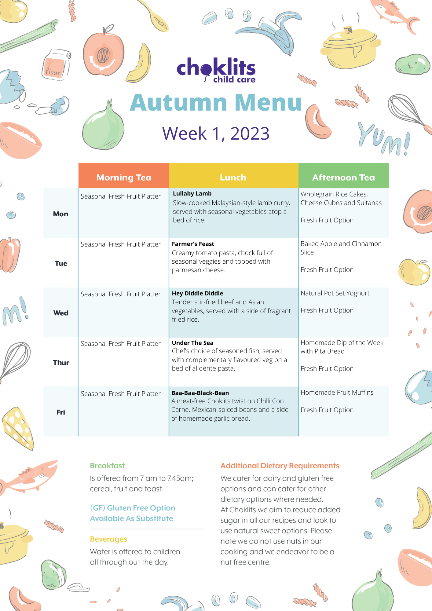 Choklits Autumn Menu 2023 Week 1