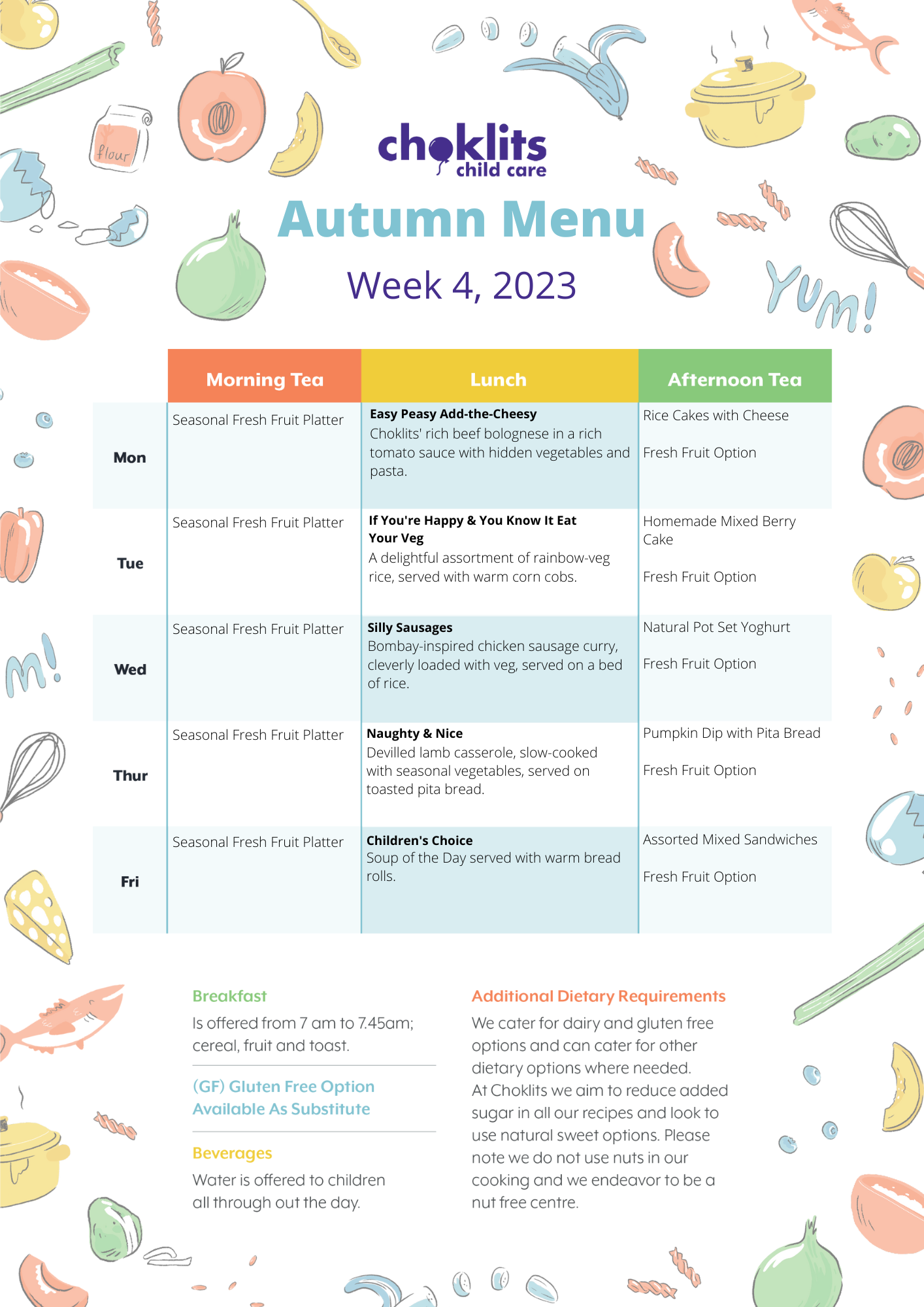 Choklits Autumn Menu 2023 Week 4