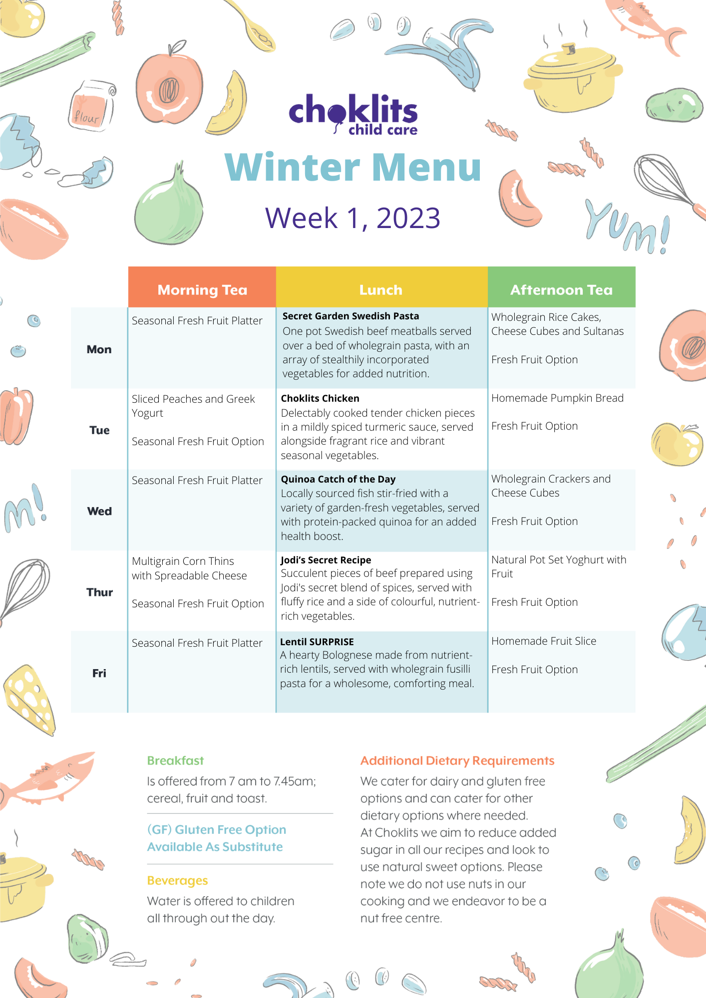 Choklits Winter Menu 2023 Week 1