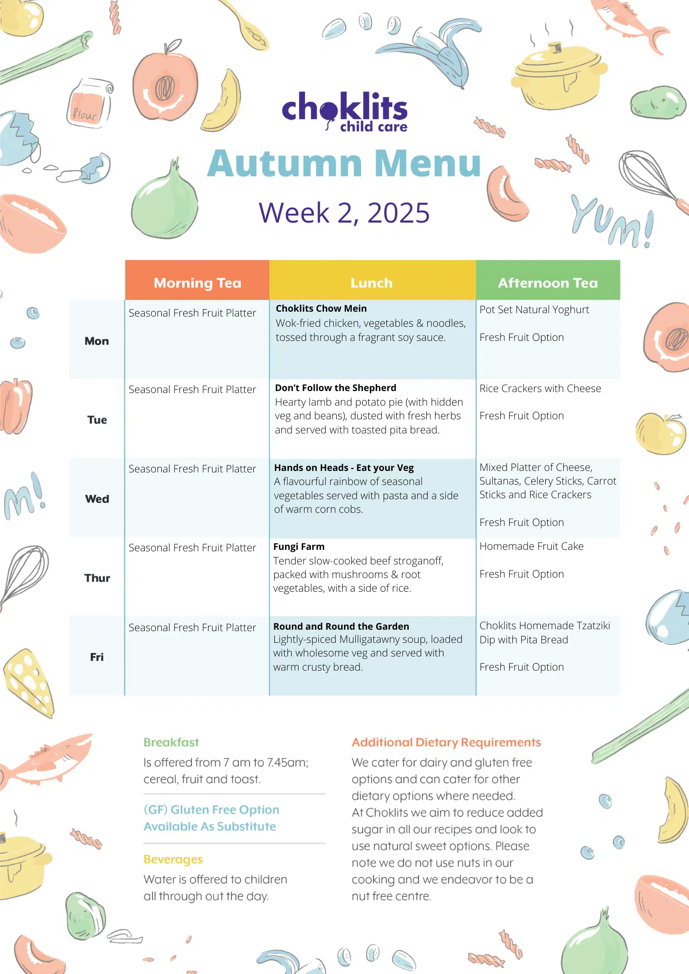 Choklits Autumn Menu 2025 Week 2