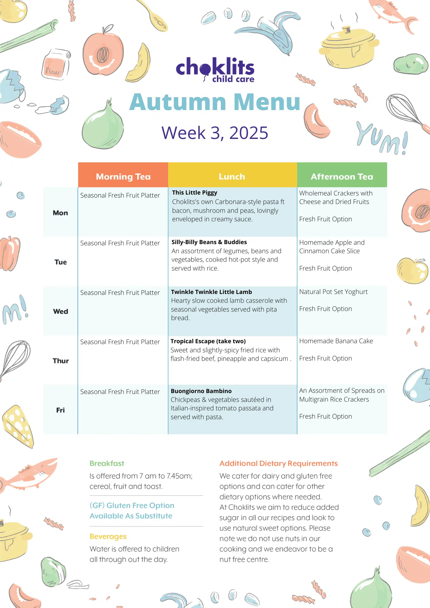 Choklits Autumn Menu 2025 Week 3