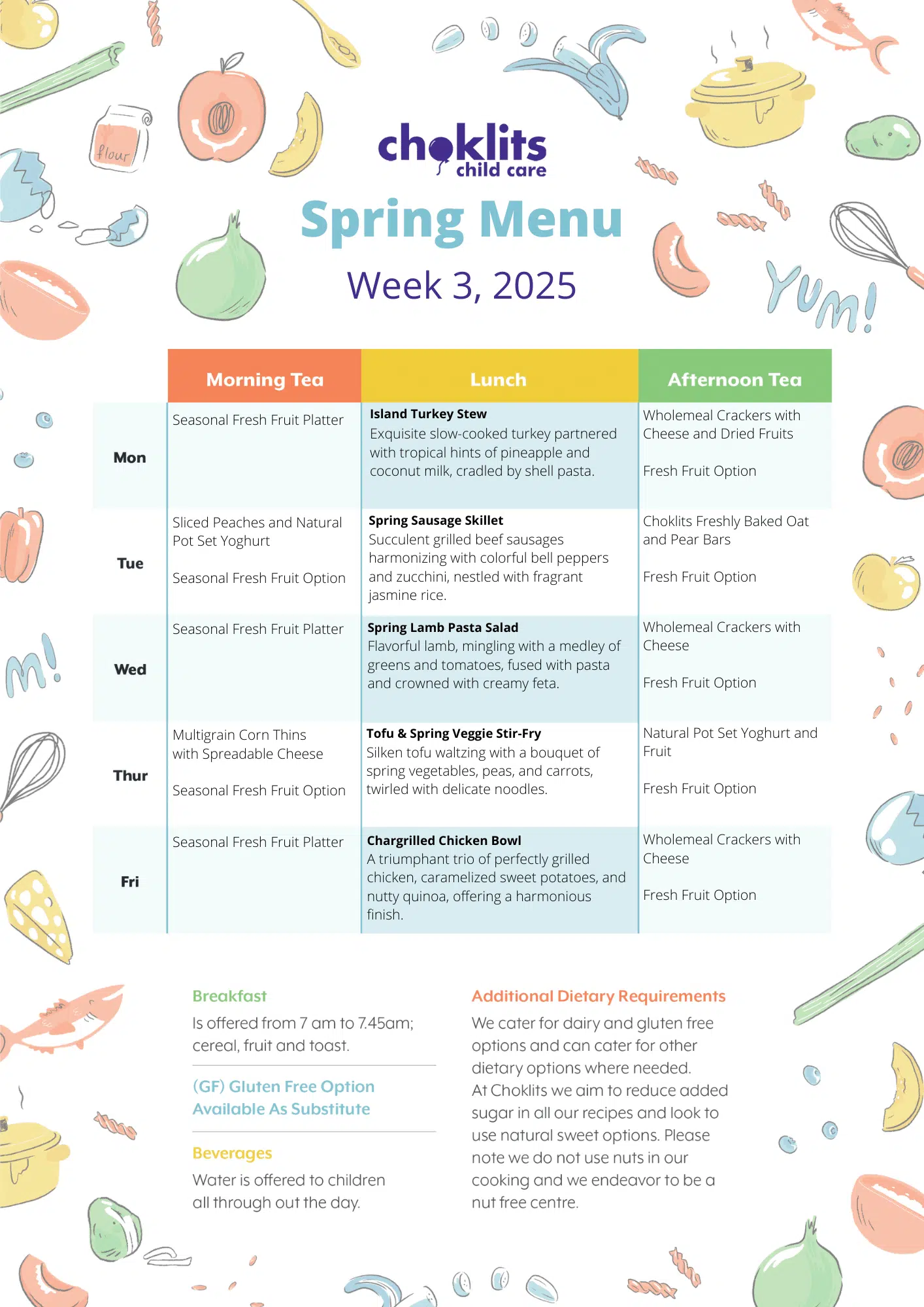 Choklits Child Care Spring Menu 2025 Week 3