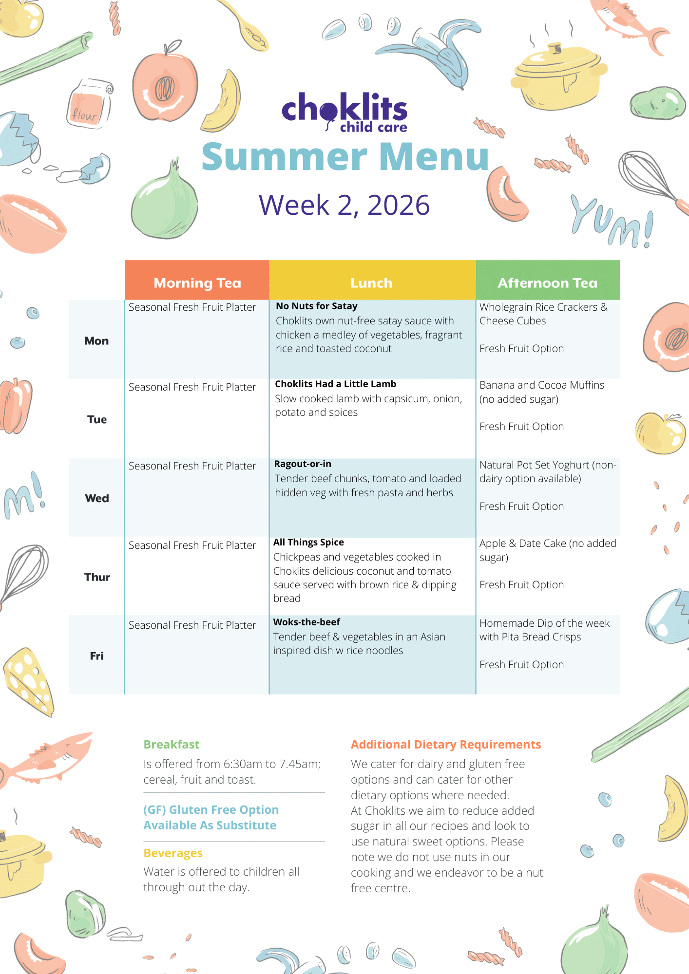 Choklits Child Care Summer Menu 2026 Week 2 1