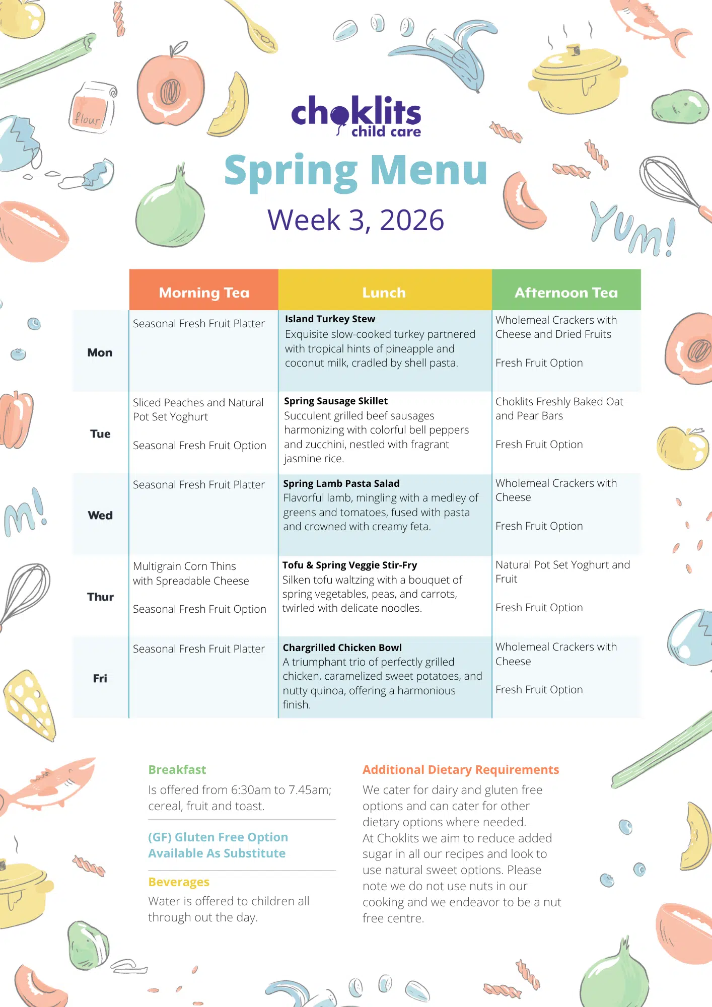 Choklits Child Care Spring Menu 2026 Week 3