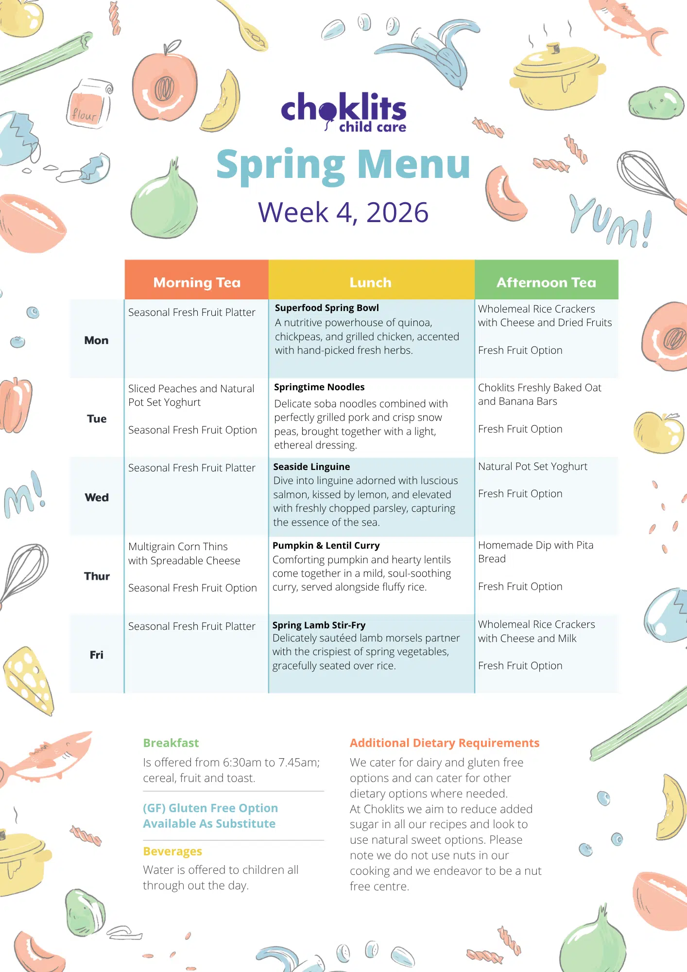 Choklits Child Care Spring Menu 2026 Week 4